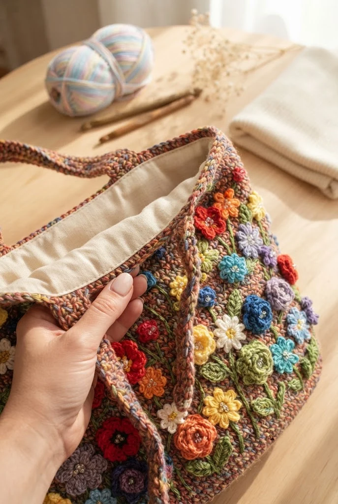 The Rainbow Wildflower Mega Tote — crochet flower tote bag