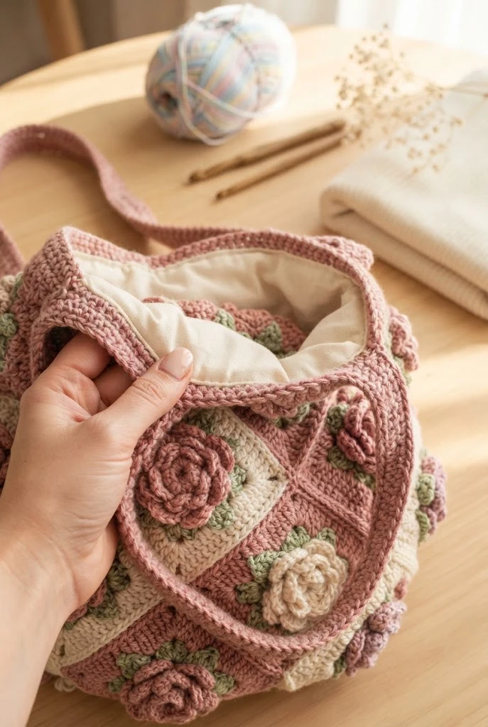 The Vintage Rose Romance Shopper — crochet flower tote bag