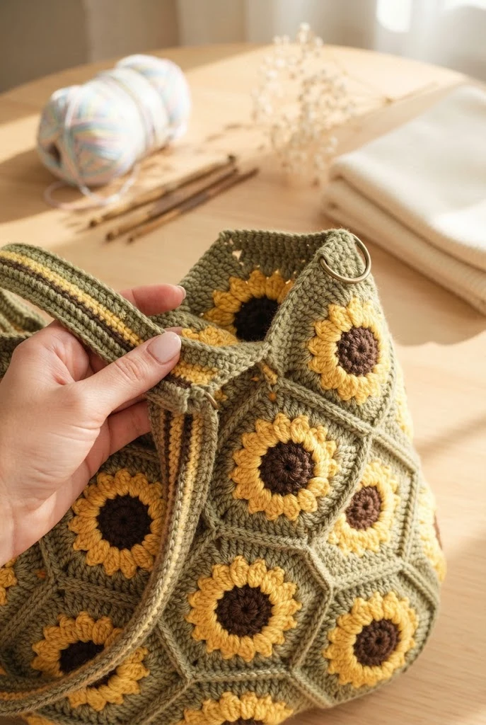 The Retro Pop Sunflower Market Bag — crochet flower tote bag
