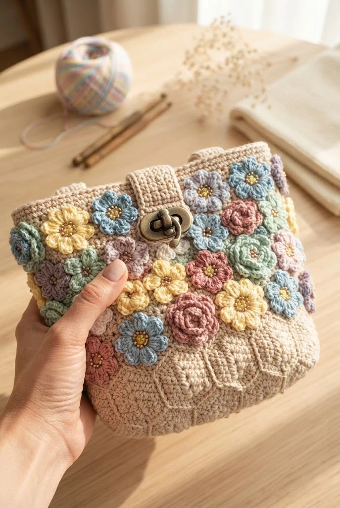 The Pastel Blossom Picnic Basket — crochet flower tote bag