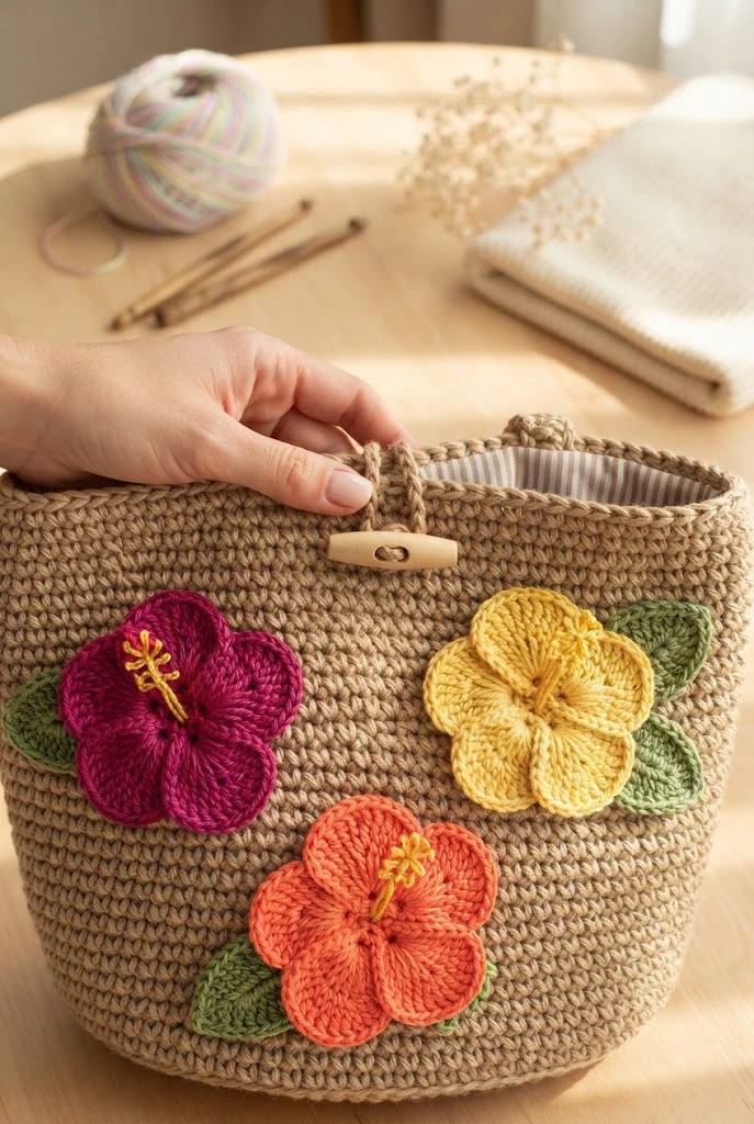 The Tropical Hibiscus Beach Bag — crochet flower tote bag