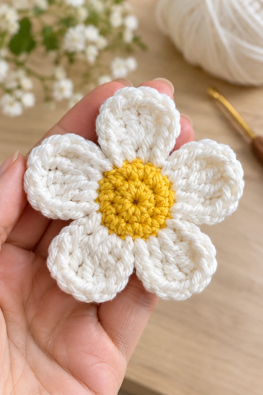 Classic Five-Petal Crochet Daisy — crochet flower tutorial style outfit