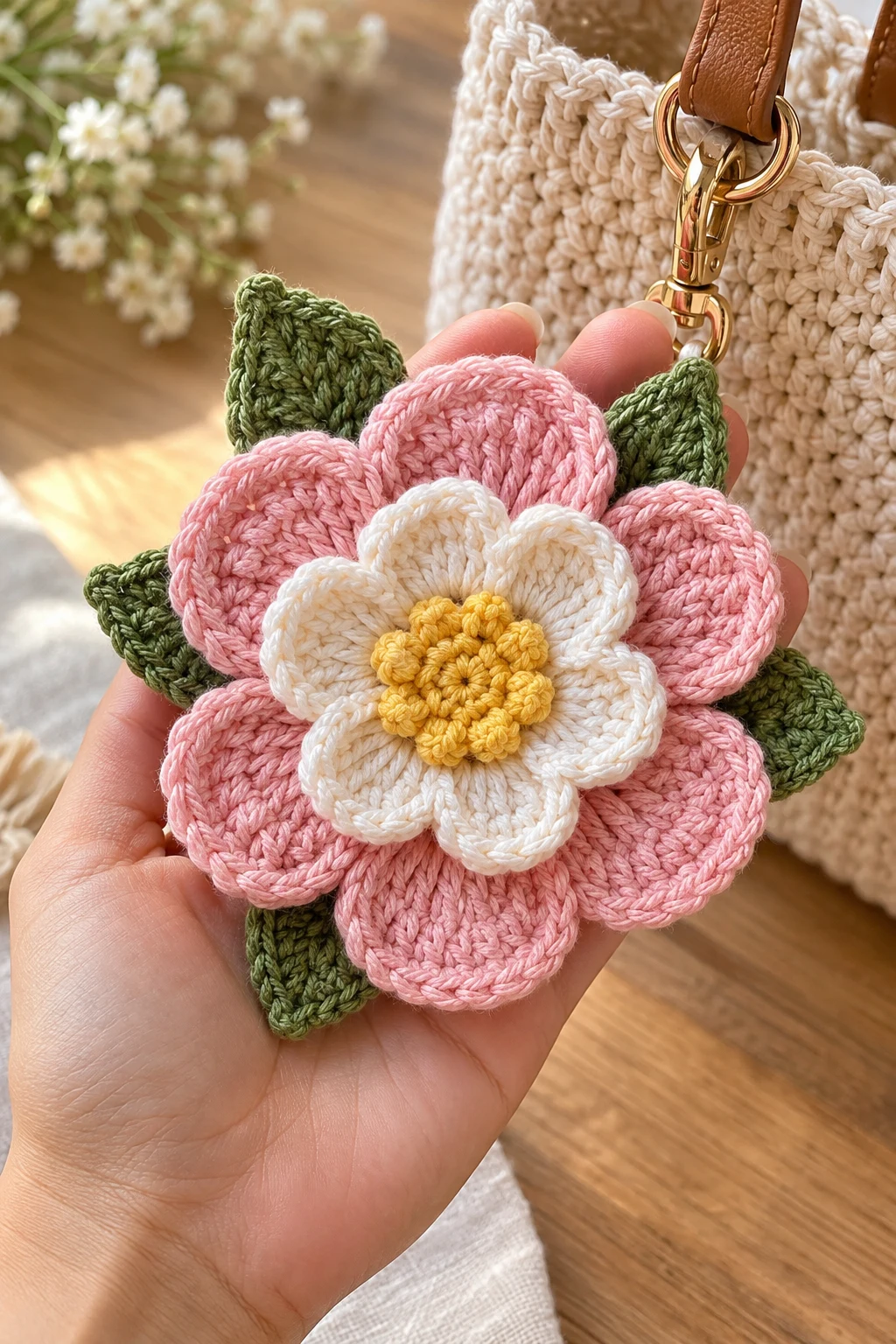 Crochet Flower Appliqué for Bags — crochet flower tutorial style outfit
