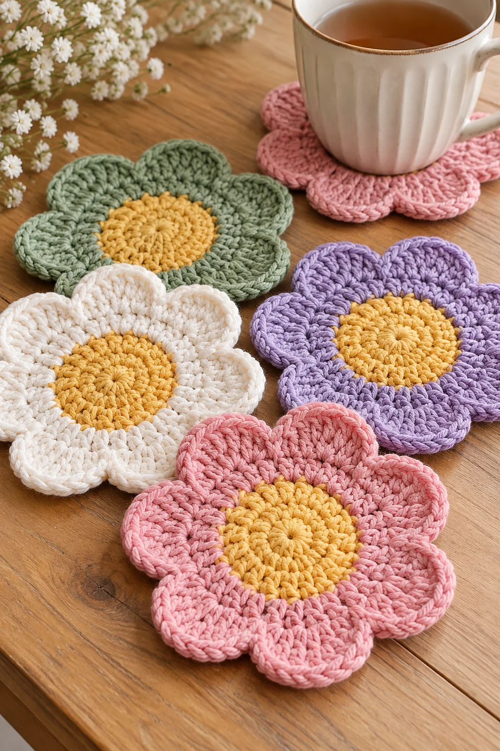 Crochet Flower Coasters — crochet flower tutorial style outfit