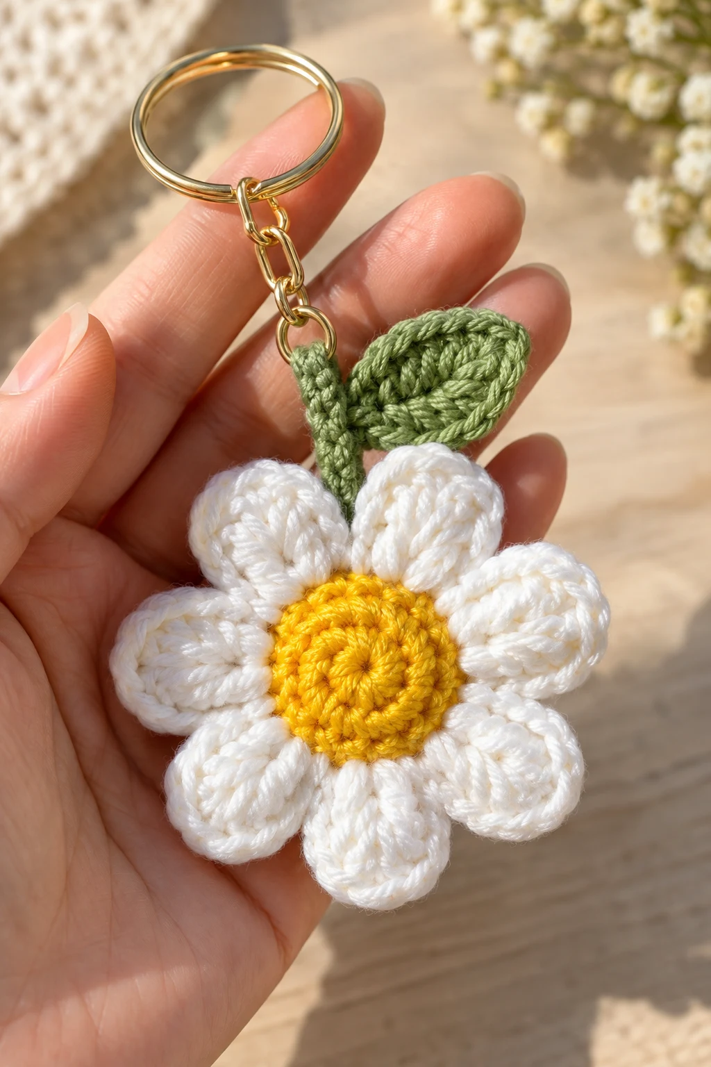 Classic Daisy Crochet Flowers Keychain — crochet flowers keychain style outfit