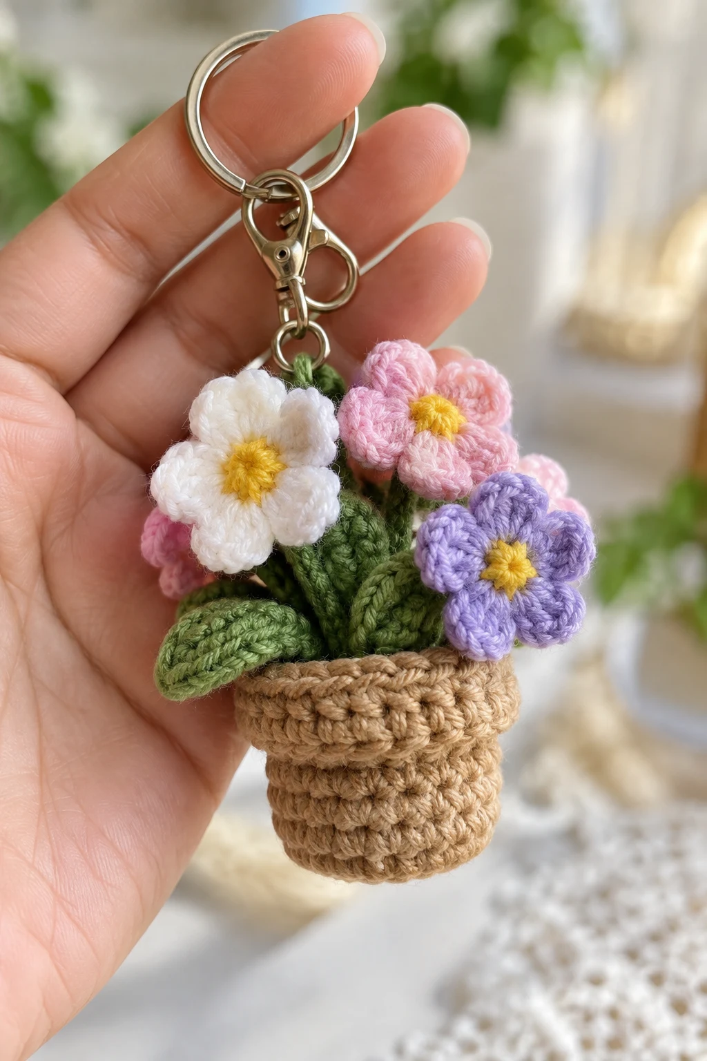 Mini Crochet Flower Pot Keychain — crochet flowers keychain style outfit