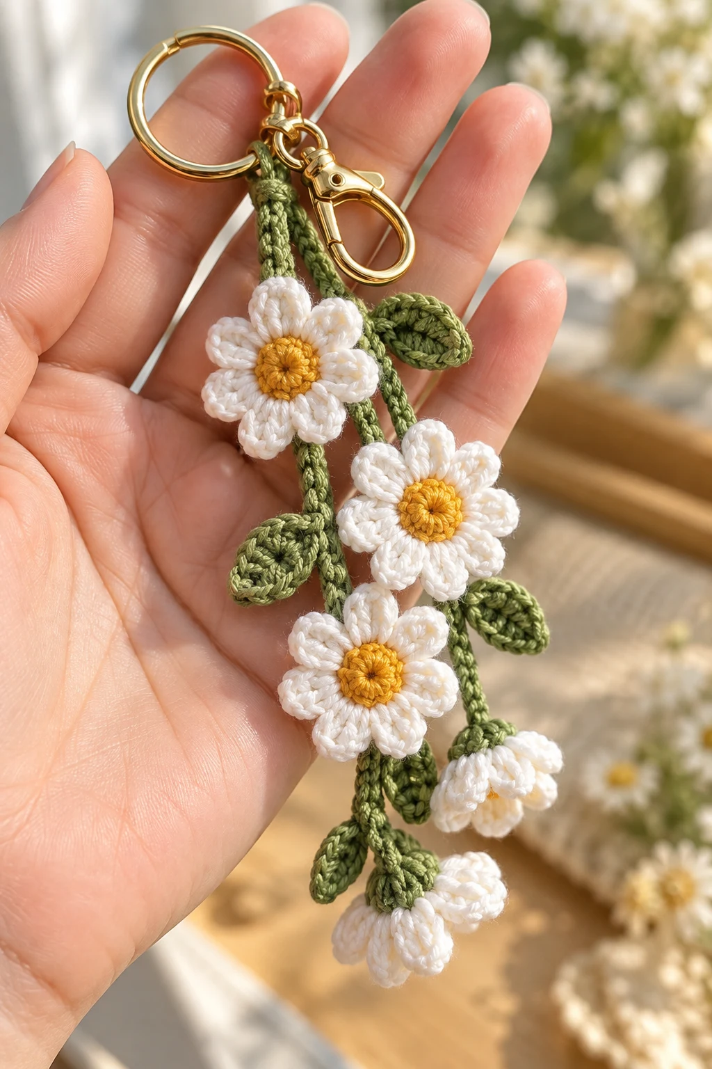 Boho Crochet Daisy Chain Keychain — crochet flowers keychain style outfit