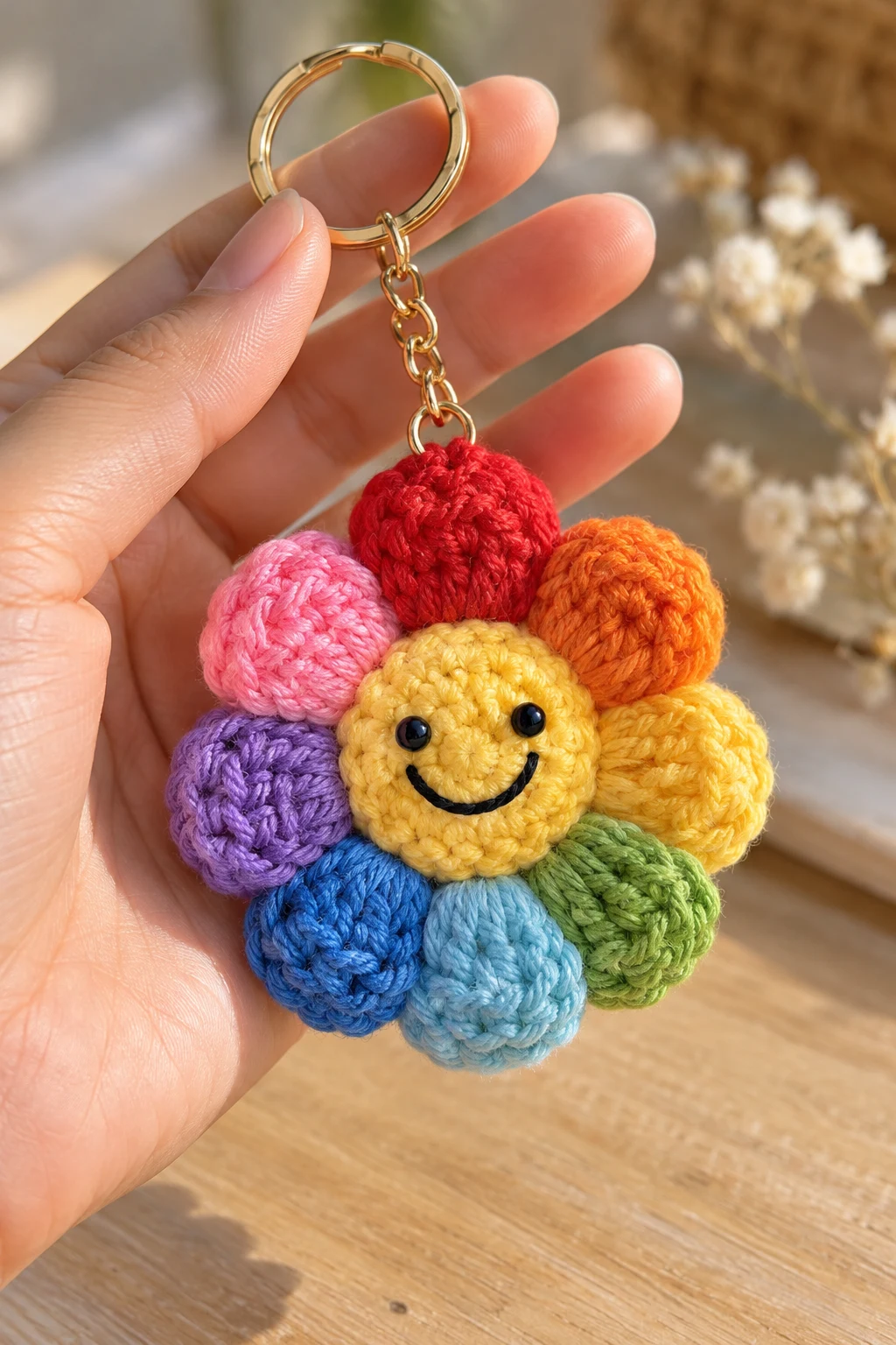 Rainbow Flower Crochet Flowers Keychain — crochet flowers keychain style outfit