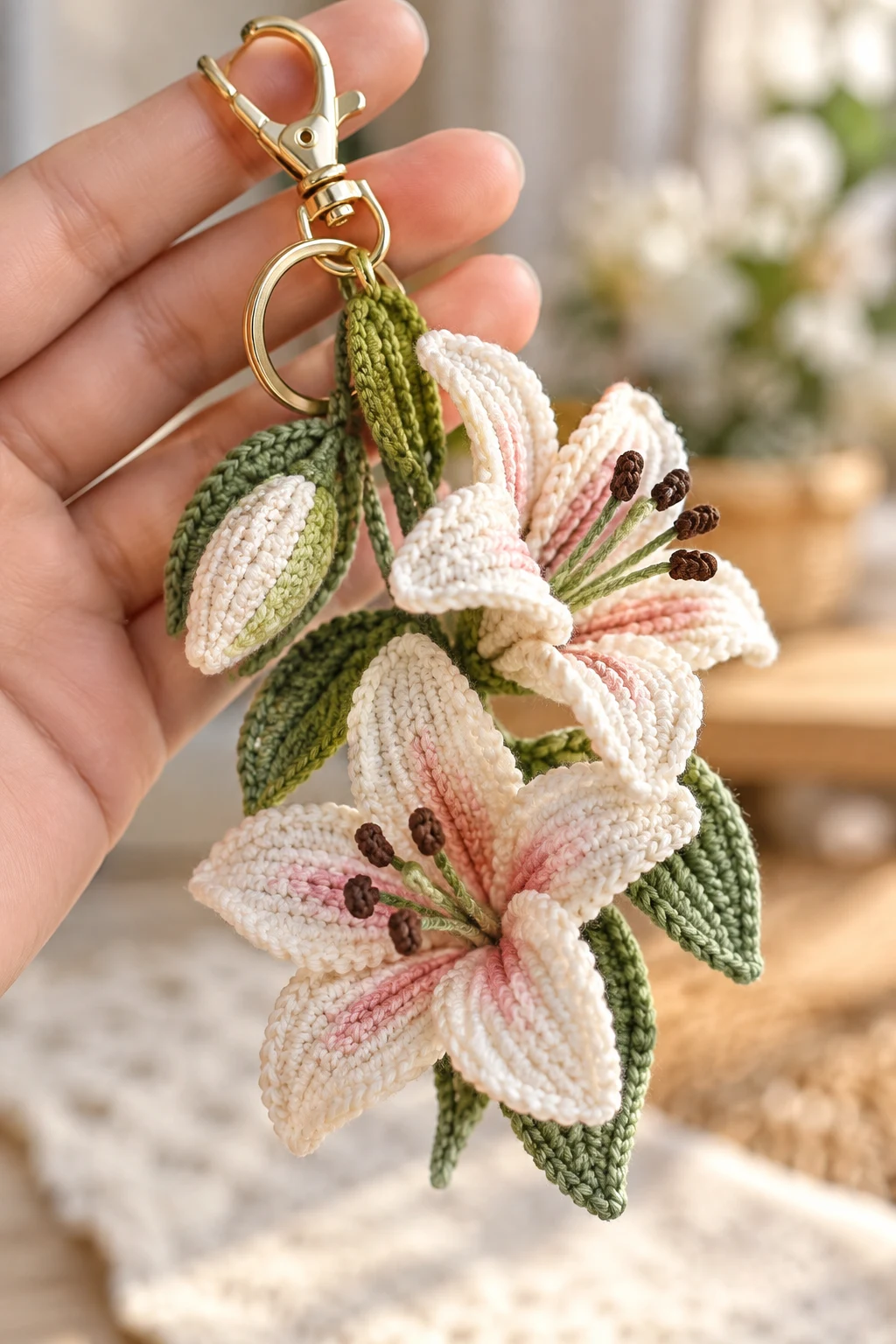 Elegant Crochet Lily Keychain — crochet flowers keychain style outfit