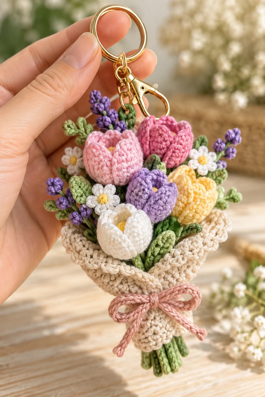 Crochet Flower Bouquet Keychain — crochet flowers keychain style outfit
