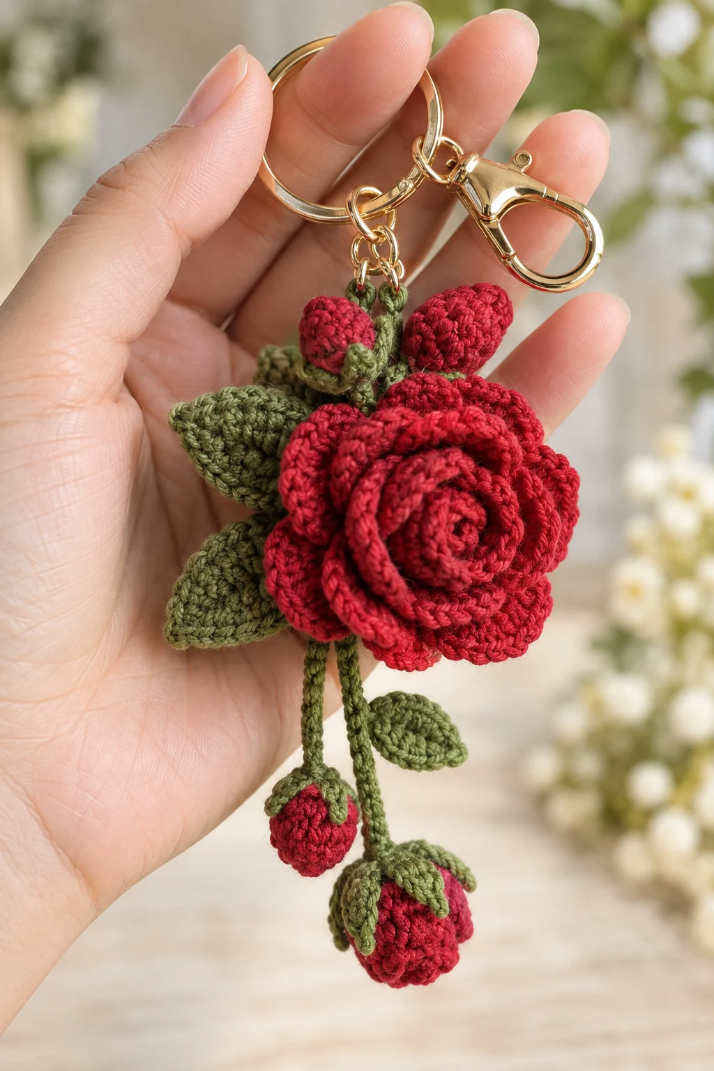 Mini Crochet Rose Keychain — crochet flowers keychain style outfit