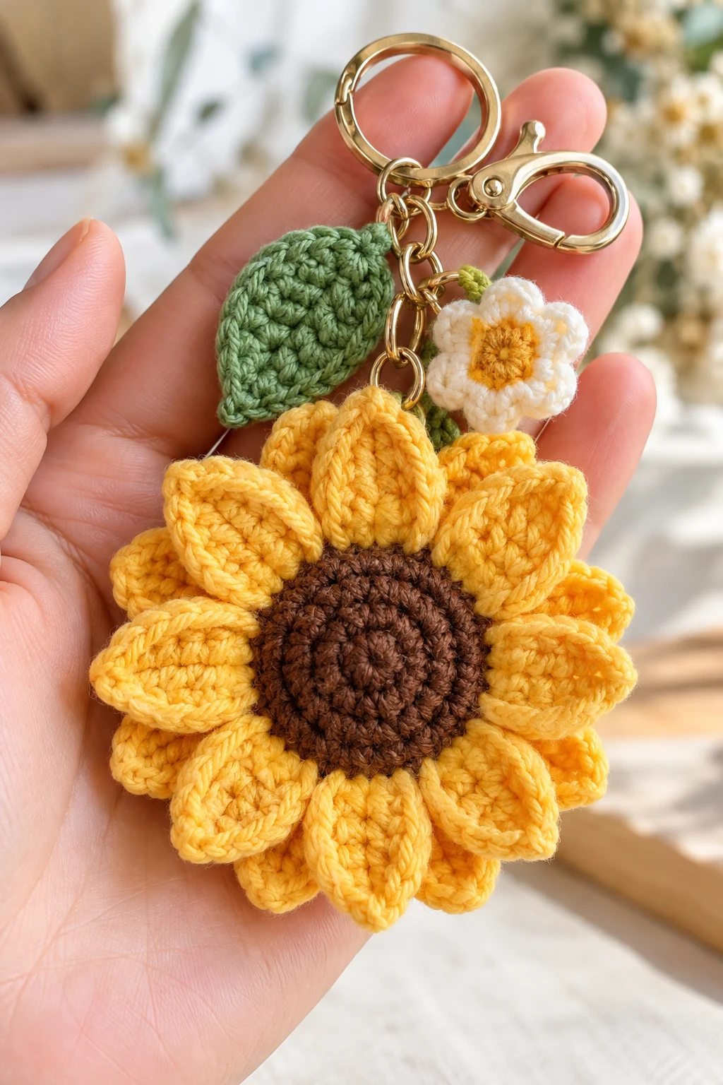 Sunny Sunflower Crochet Flowers Keychain — crochet flowers keychain style outfit