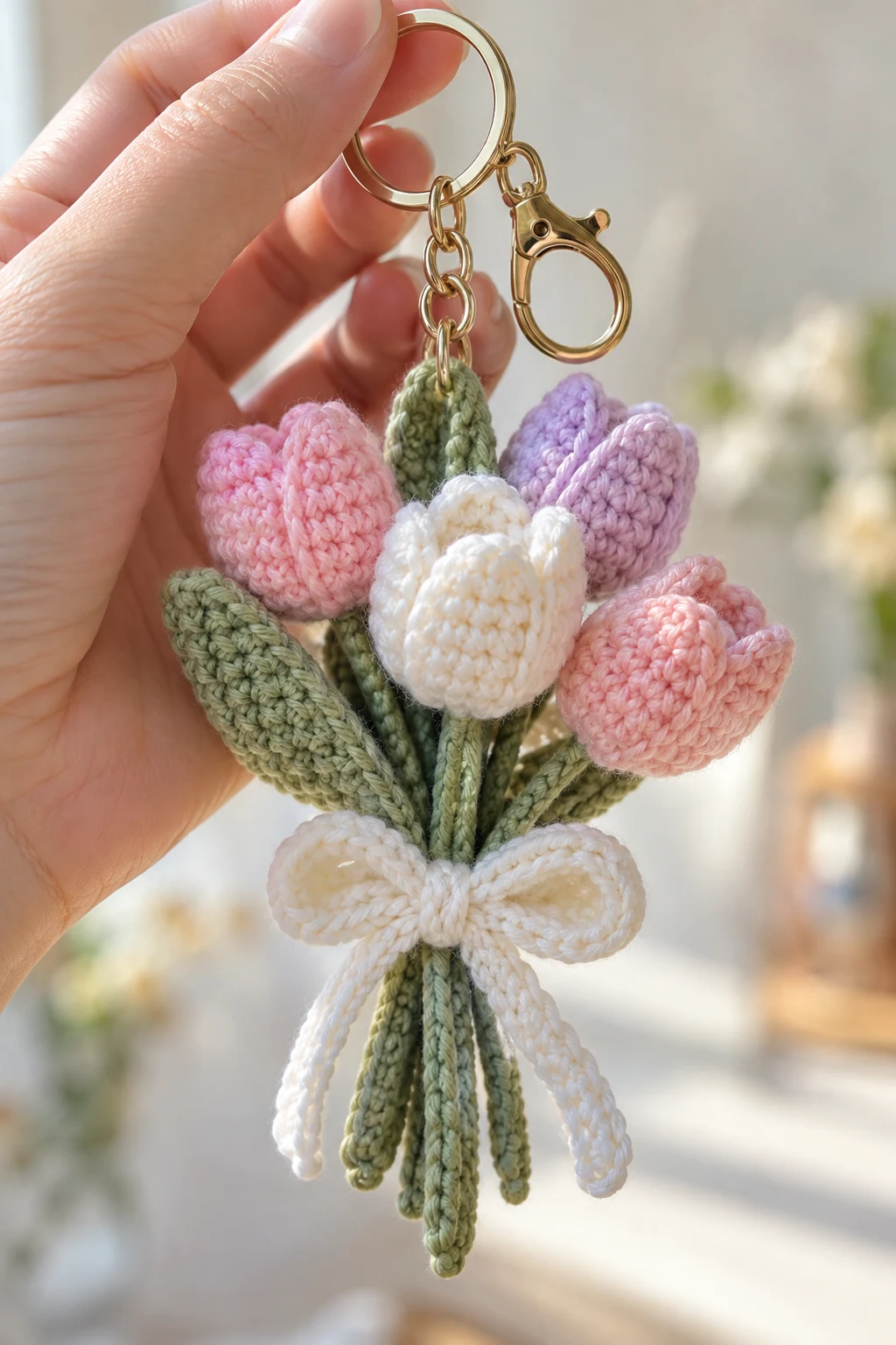 Pastel Tulip Crochet Keychain — crochet flowers keychain style outfit
