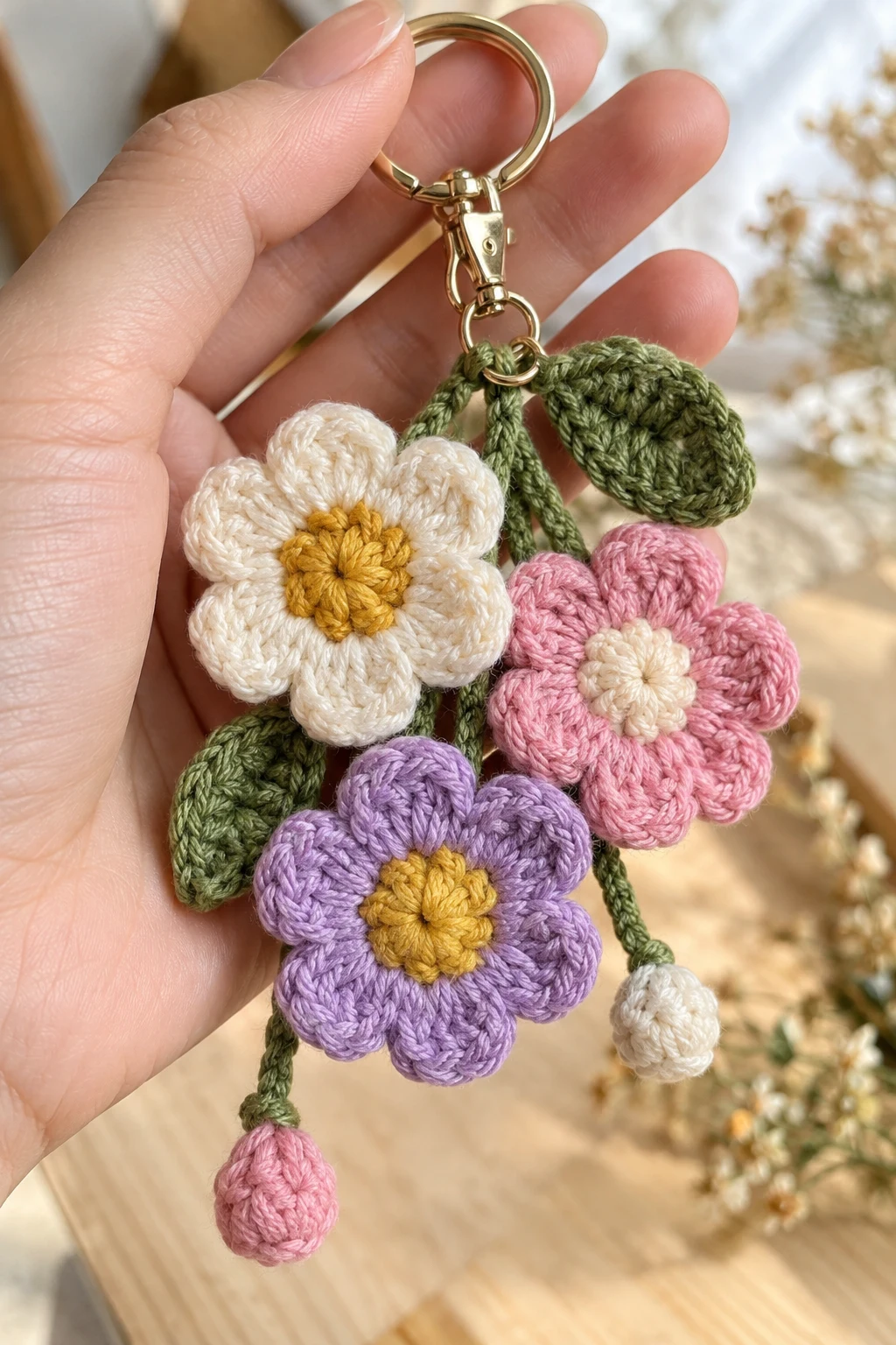 Retro Granny Square Flower Keychain — crochet flowers keychain style outfit