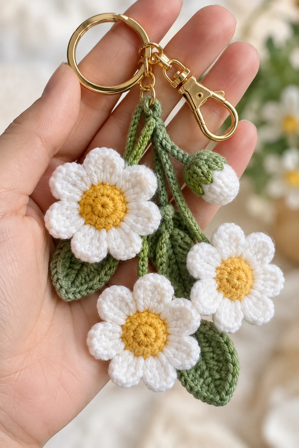 Smiling Daisy Crochet Keychain — crochet flowers keychain style outfit