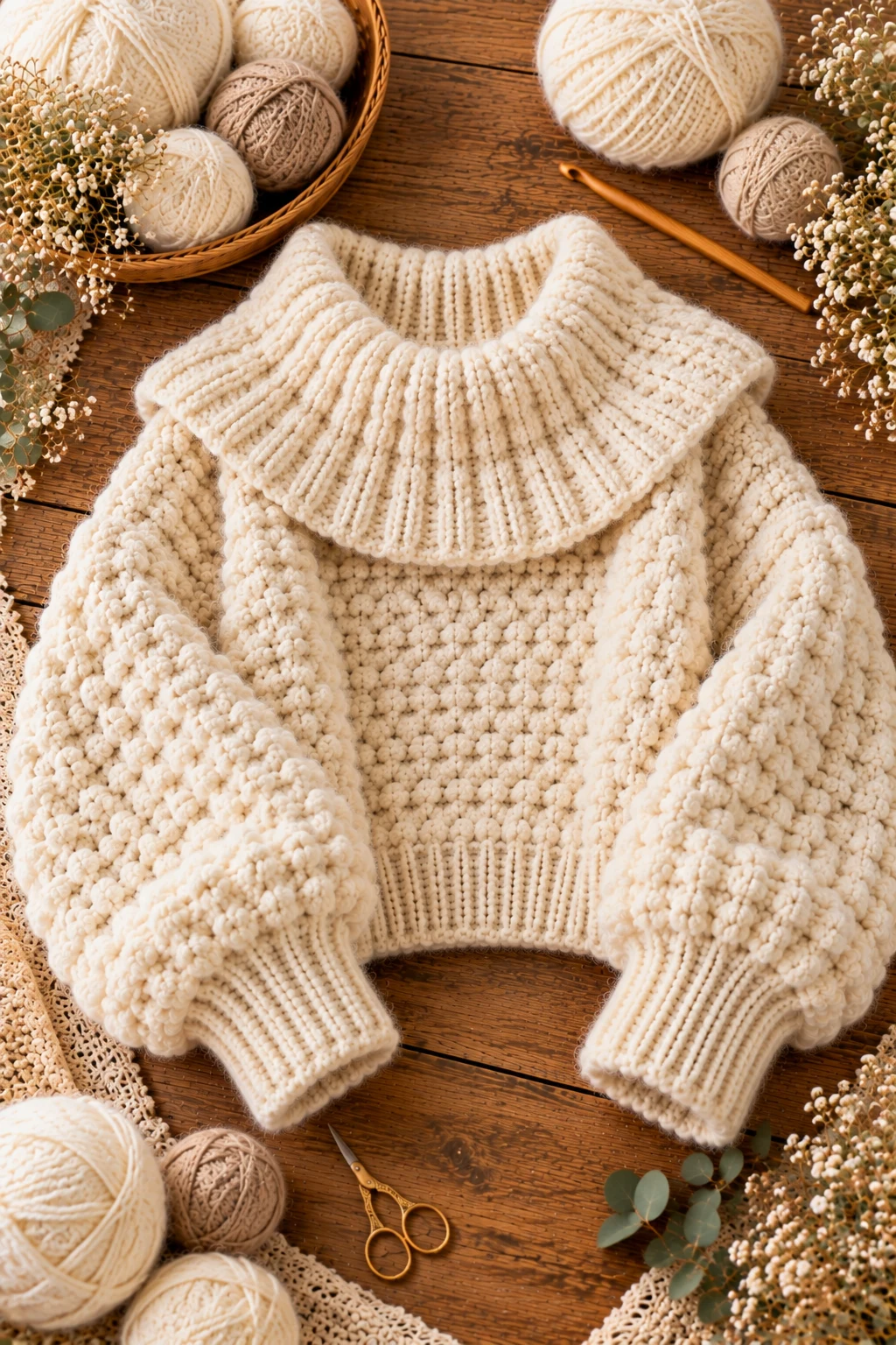 Ivory Sweater With Oversized Collar — crochet fluffy sweater style outfit
