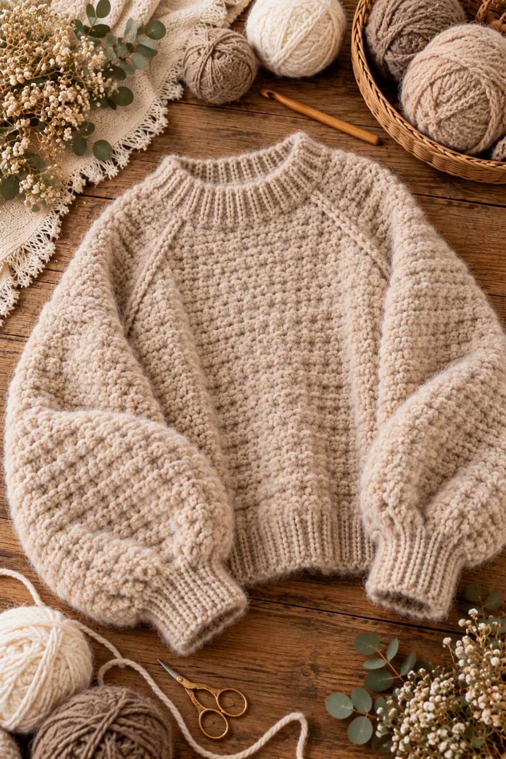 Soft Oatmeal Raglan Sweater — crochet fluffy sweater style outfit