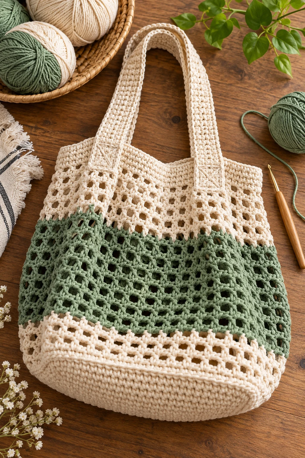 Crochet Foldable Market Bag Pattern With Reinforced Handles — crochet foldable market bag style outfit
