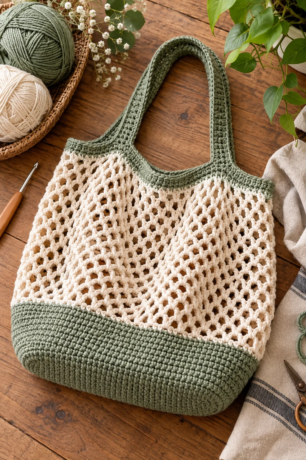 Crochet Foldable Market Bag With Solid Base — crochet foldable market bag style outfit