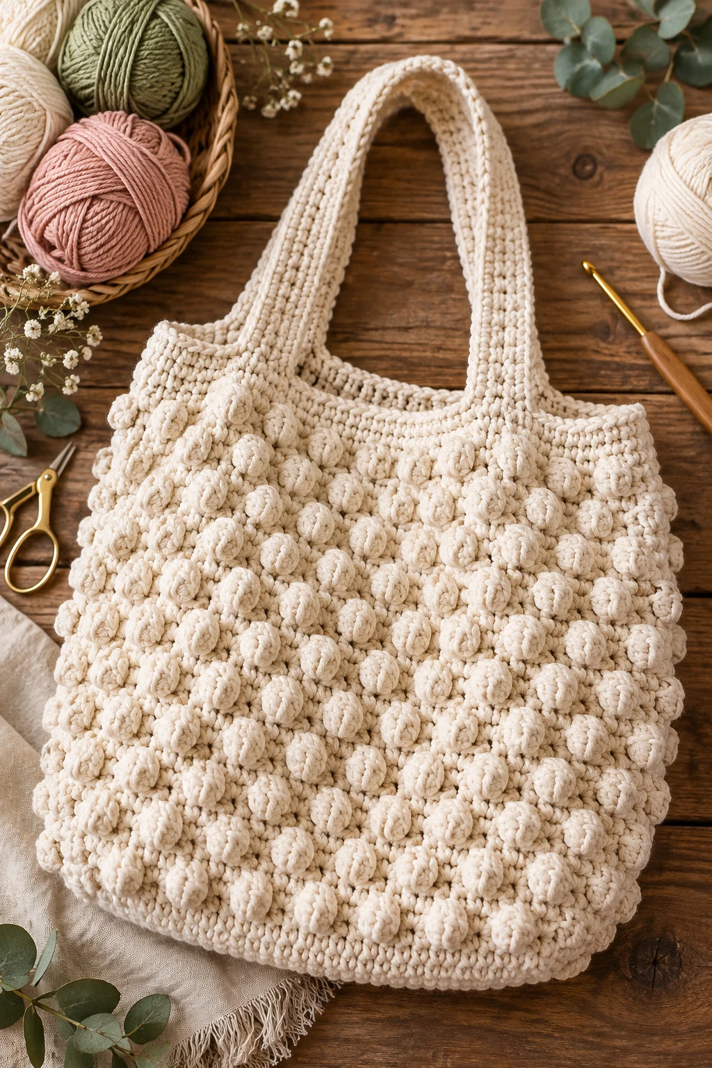 Textured Bobble Market Bag — crochet foldable market bag style outfit