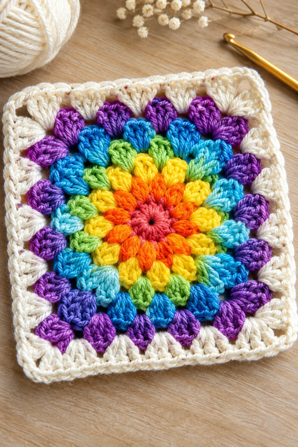 The Rainbow Burst Granny Square — crochet granny square pattern free