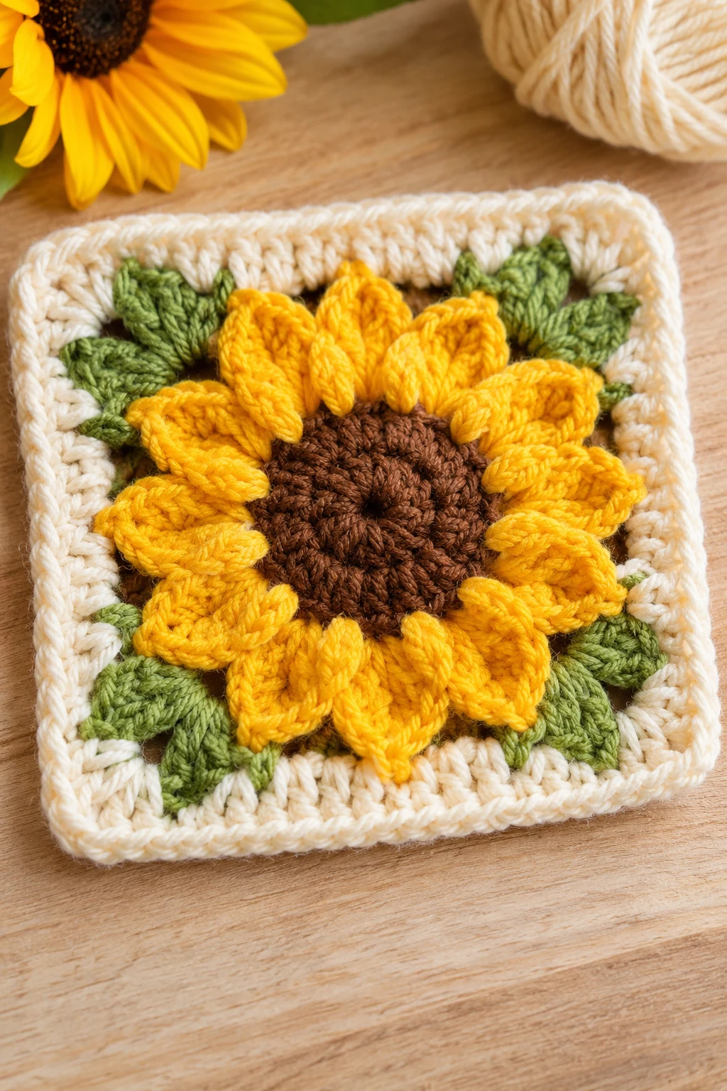 The Sunny Sunflower Granny Square — crochet granny square pattern free