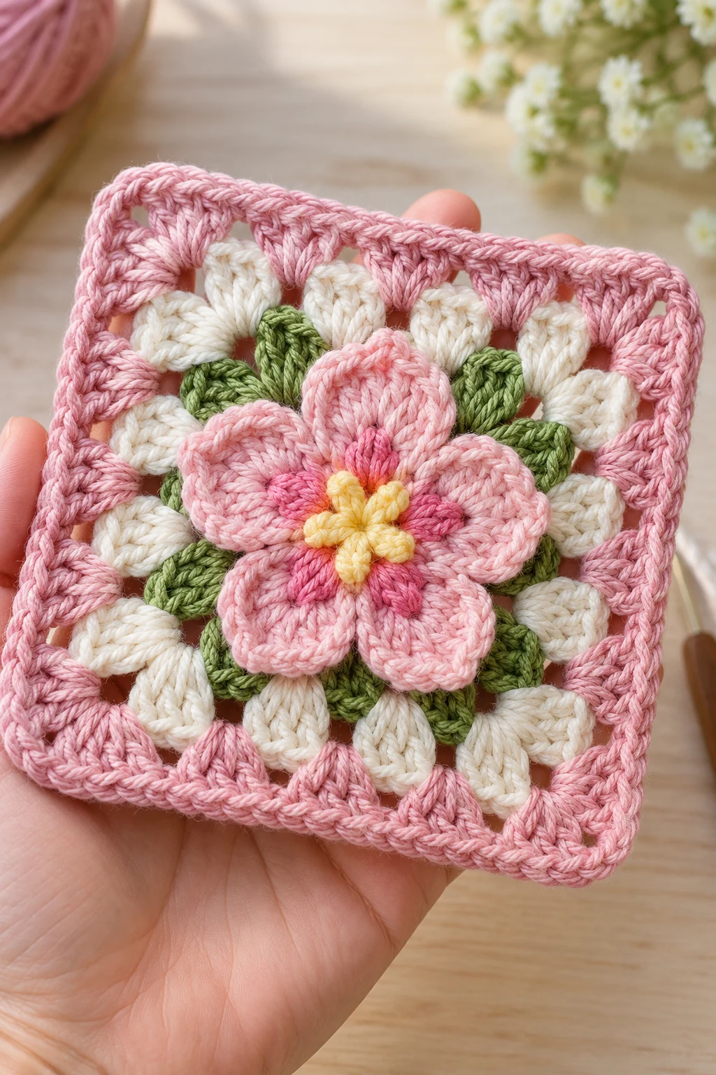 The Cherry Blossom Granny Square — crochet granny square pattern