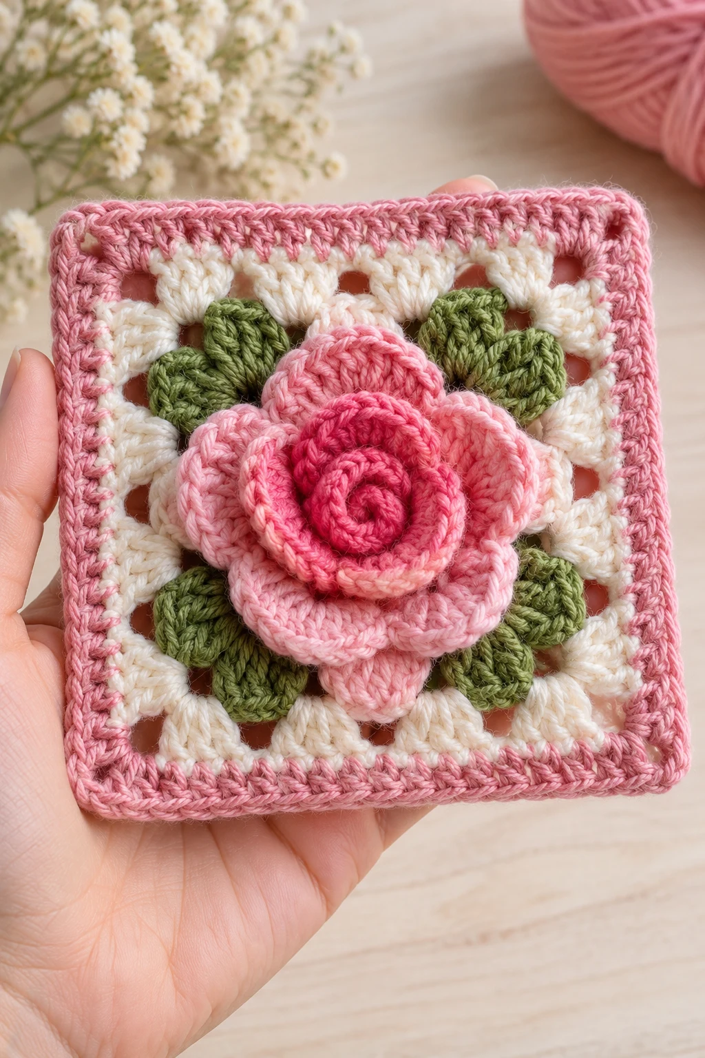 The 3D Rose Granny Square — crochet granny square pattern