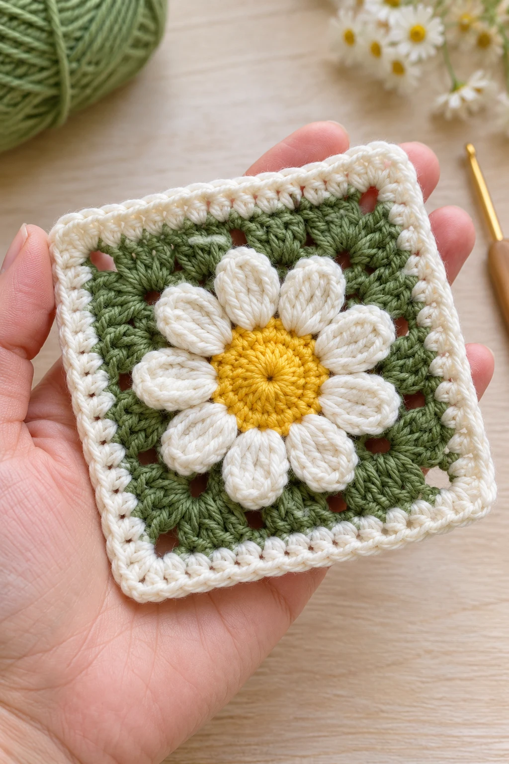 The Daisy Flower Granny Square — crochet granny square pattern