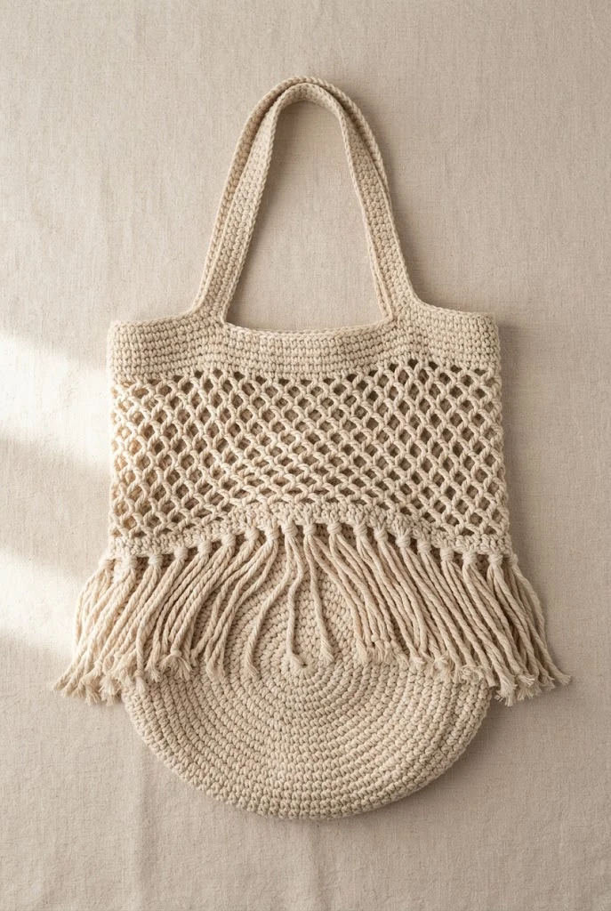 The Boho Fringe Market Bag — crochet grocery bag pattern free
