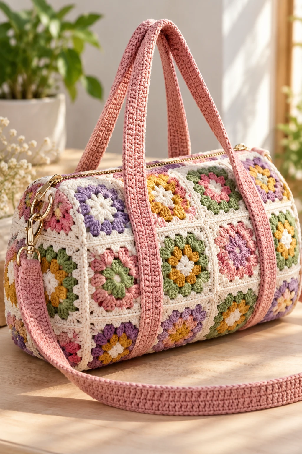 Granny Square Crochet Gym Bag — crochet gym bag