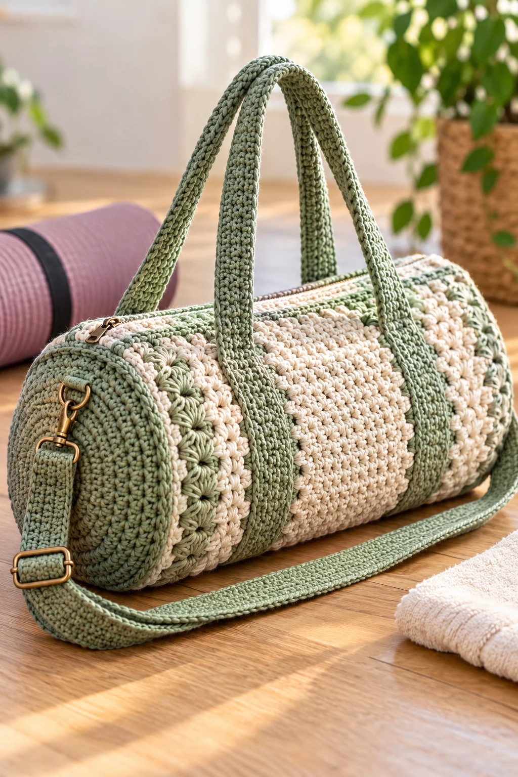 Lightweight Crochet Gym Bag for Yoga and Pilates — crochet gym bag