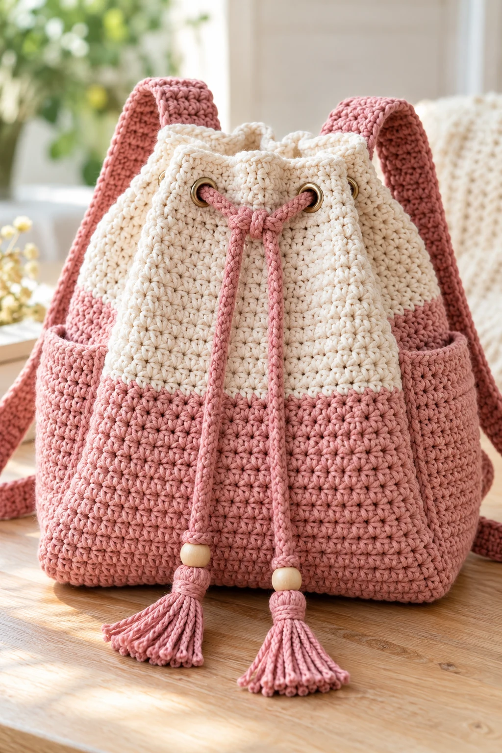 Free-Pattern-Inspired Crochet Gym Bag With Drawstring Closure — crochet gym bag