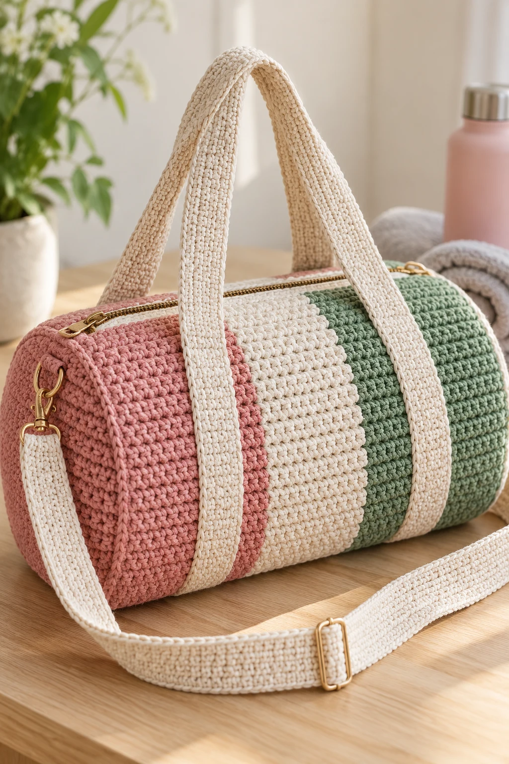 Color-Block Crochet Sports Bag — crochet gym bag