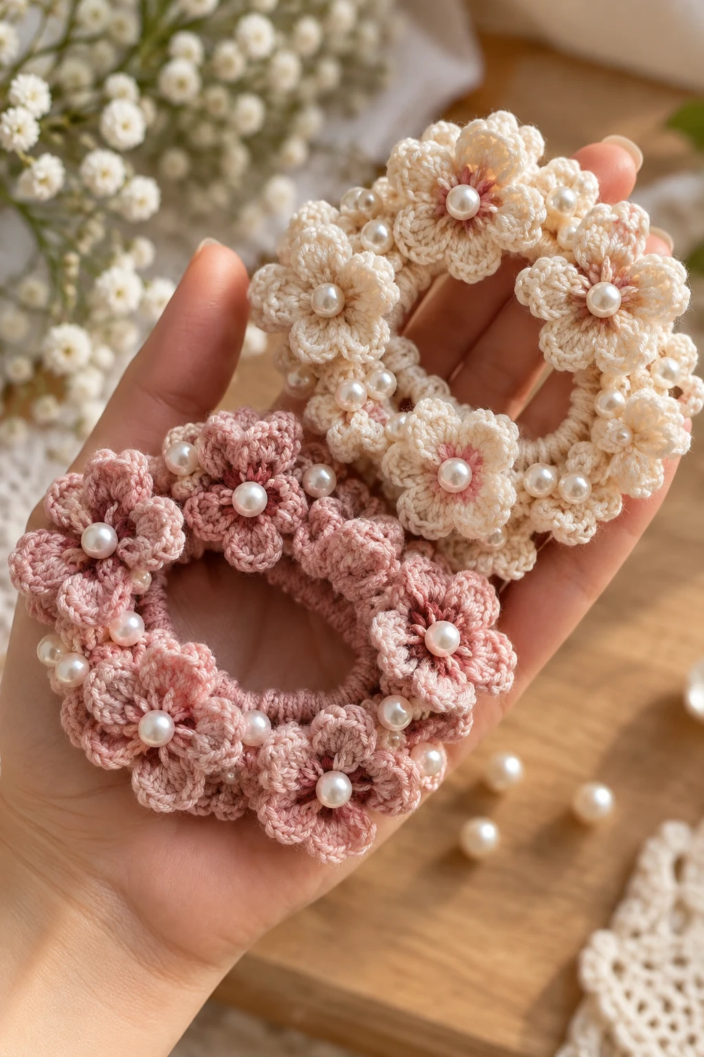 Crochet Hair Accessories With Pearls — crochet hair accessories style outfit