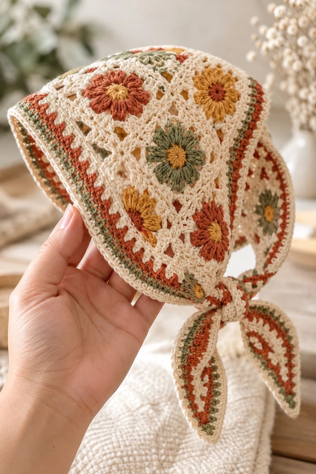 A Boho Crochet Head Scarf Band — crochet hair accessories style outfit