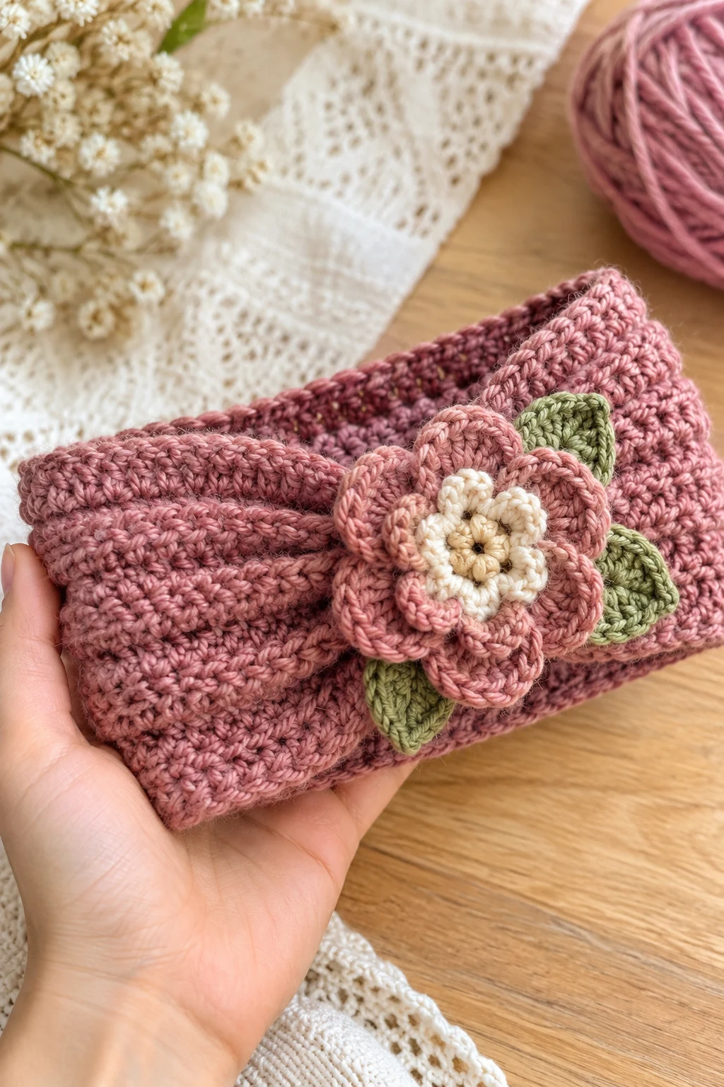Crochet Ear Warmer With a Flower — crochet hair accessories style outfit