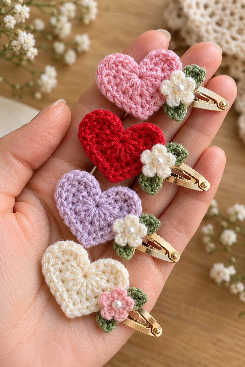 Mini Crochet Heart Barrettes — crochet hair accessories style outfit