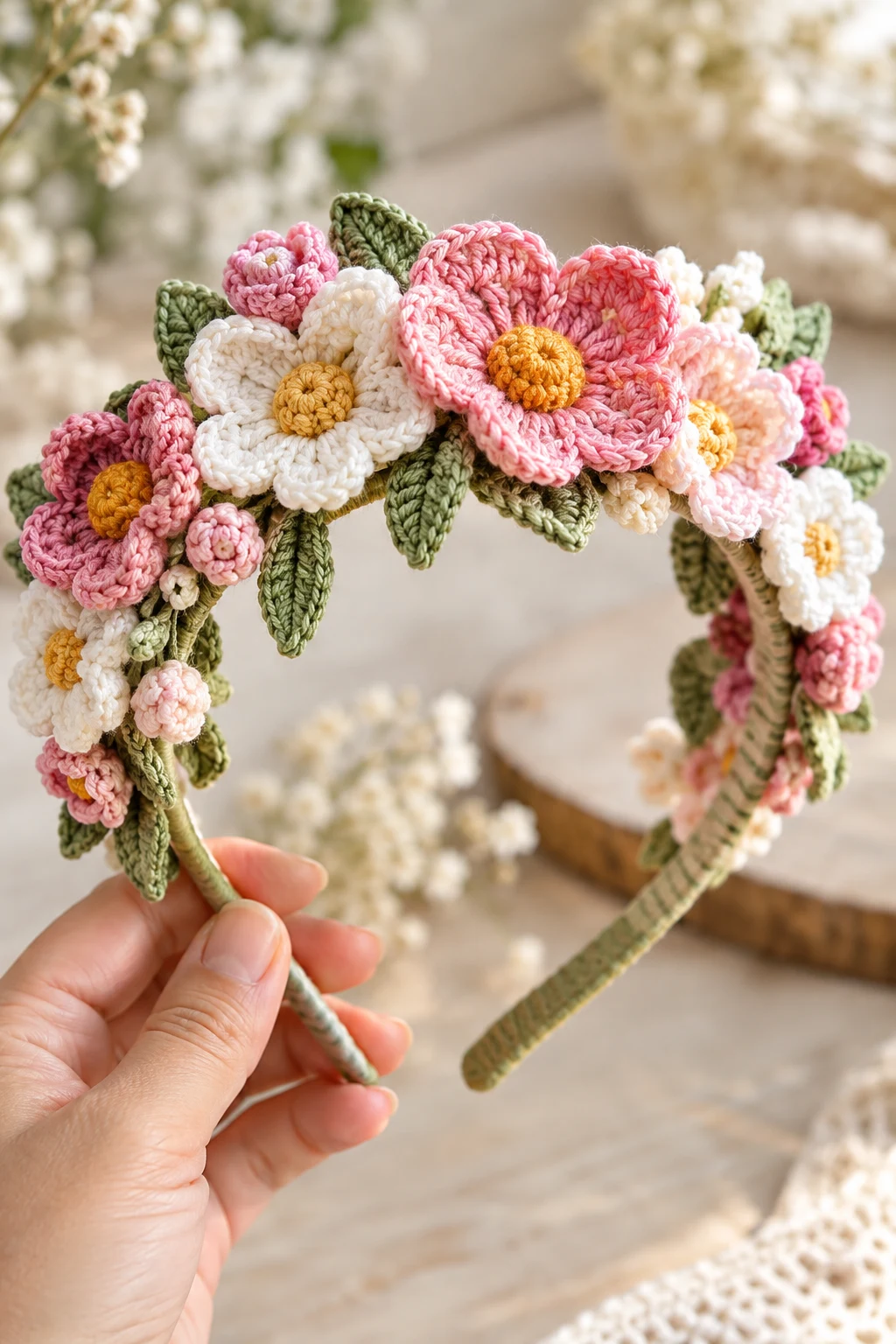 Crochet Flower Crown Headband — crochet hair accessories style outfit