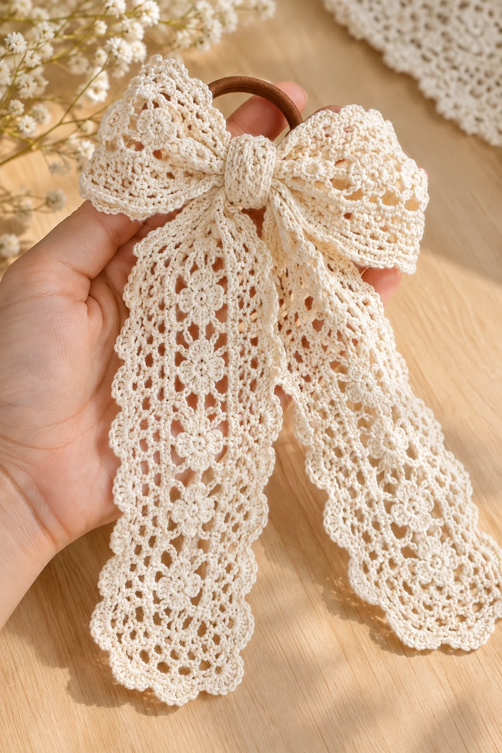 A Crochet Lace Hair Ribbon — crochet hair accessories style outfit