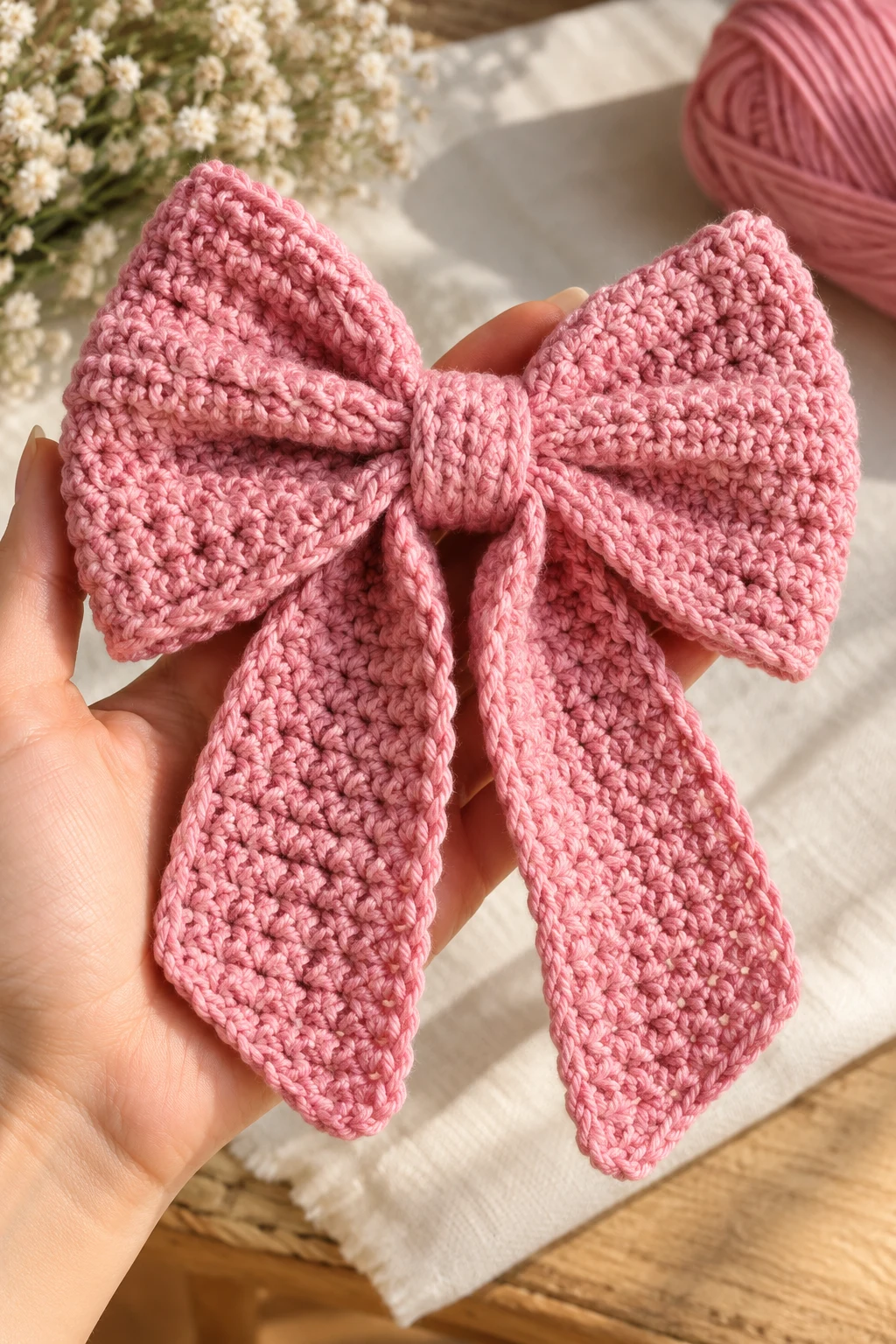 The Oversized Crochet Bow — crochet hair accessories style outfit