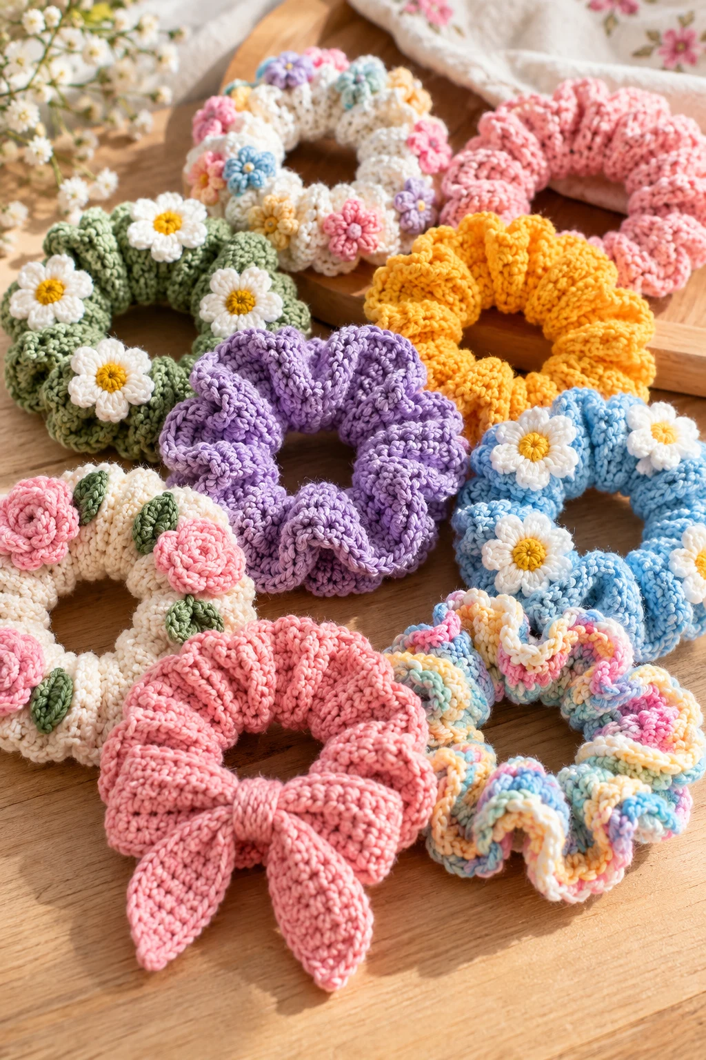 Colorful Crochet Ponytail Holders — crochet hair accessories style outfit