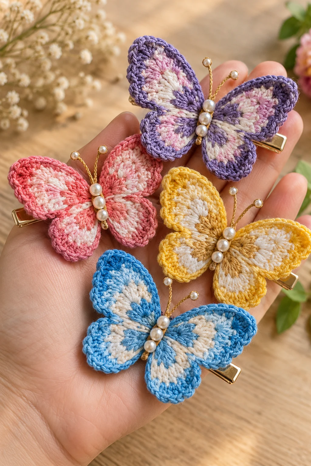 Crochet Butterfly Hair Clips — crochet hair accessories style outfit
