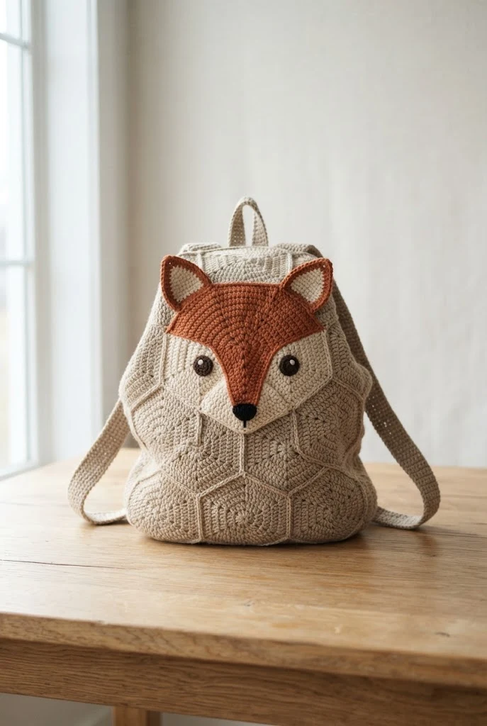 Kid-Sized Animal Face Backpack — crochet hexagon bag style outfit