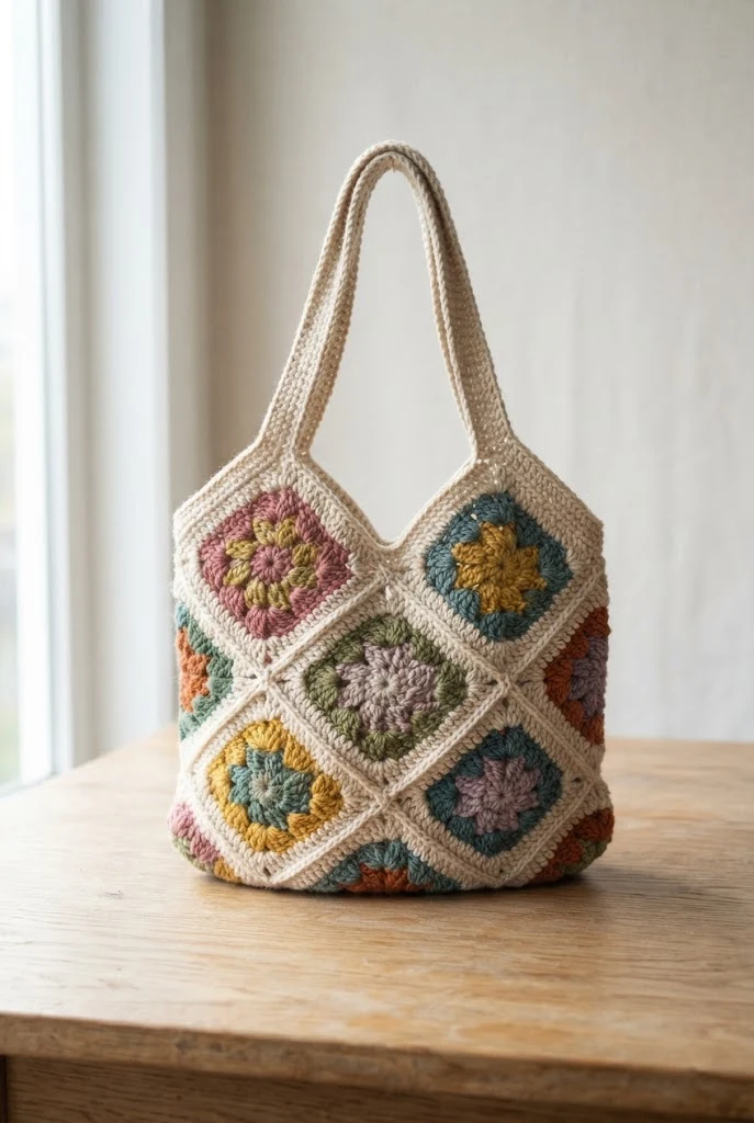Scrap-Busting Rainbow Granny Square Bag — crochet hexagon bag style outfit