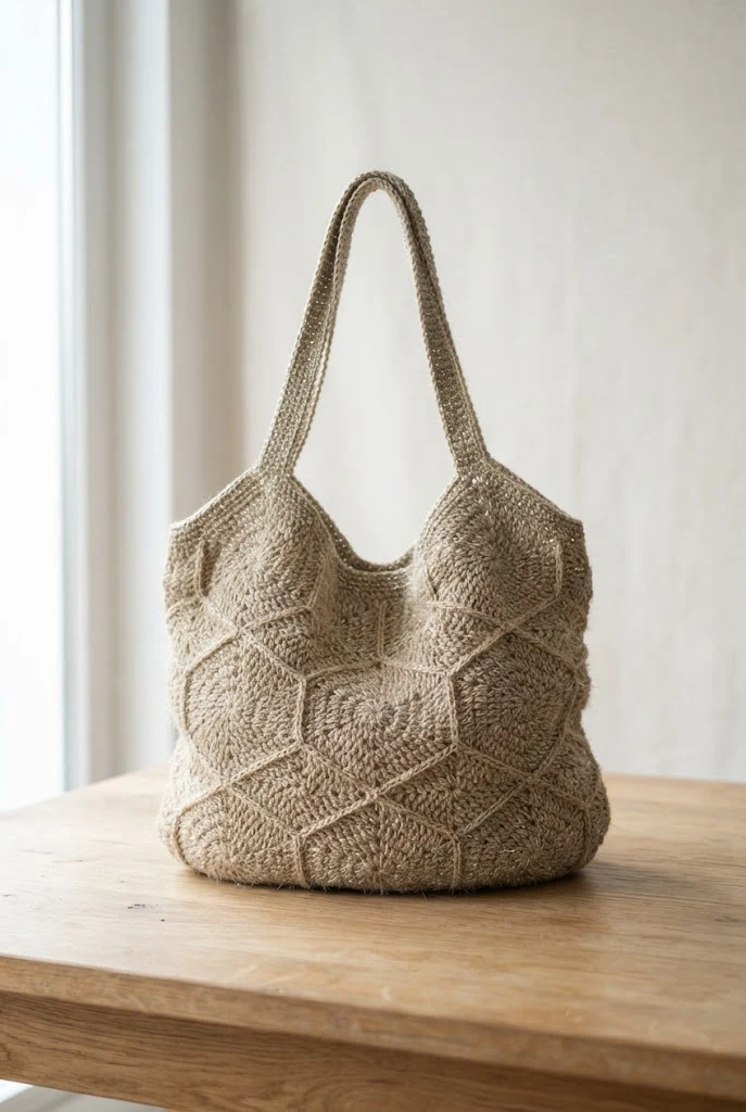 Metallic Thread Summer Beach Bag — crochet hexagon bag style outfit