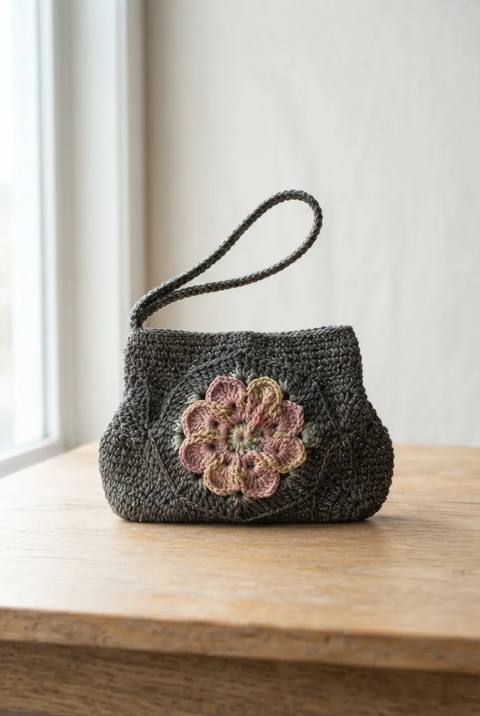 Metallic Accent Evening Hibiscus Purse — crochet hibiscus bag style outfit