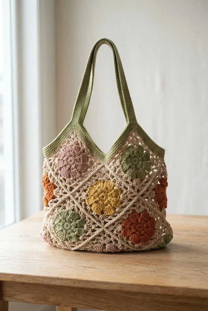 Vintage Retro Hibiscus Market Net — crochet hibiscus bag style outfit