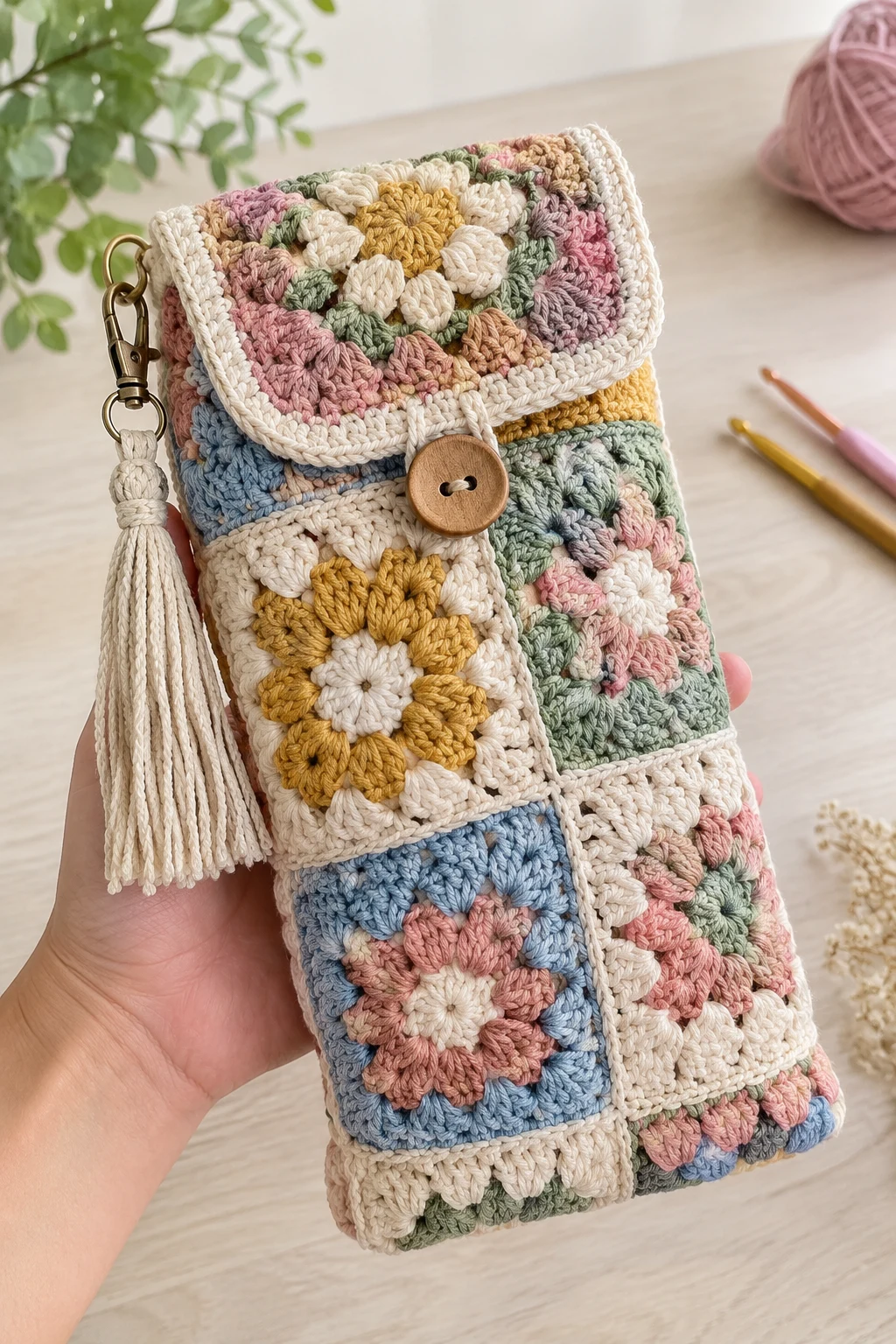 Vintage Patchwork Crochet Hook Bag — crochet hook bag