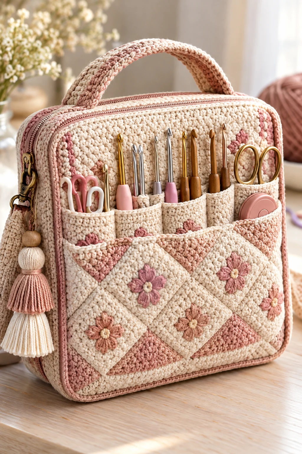 Elegant Quilted Crochet Hook Bag — crochet hook bag